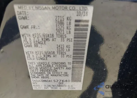 2019 Infiniti Qx60 Luxe from USA, damaged, VIN 5N1DL0MN1KC527640